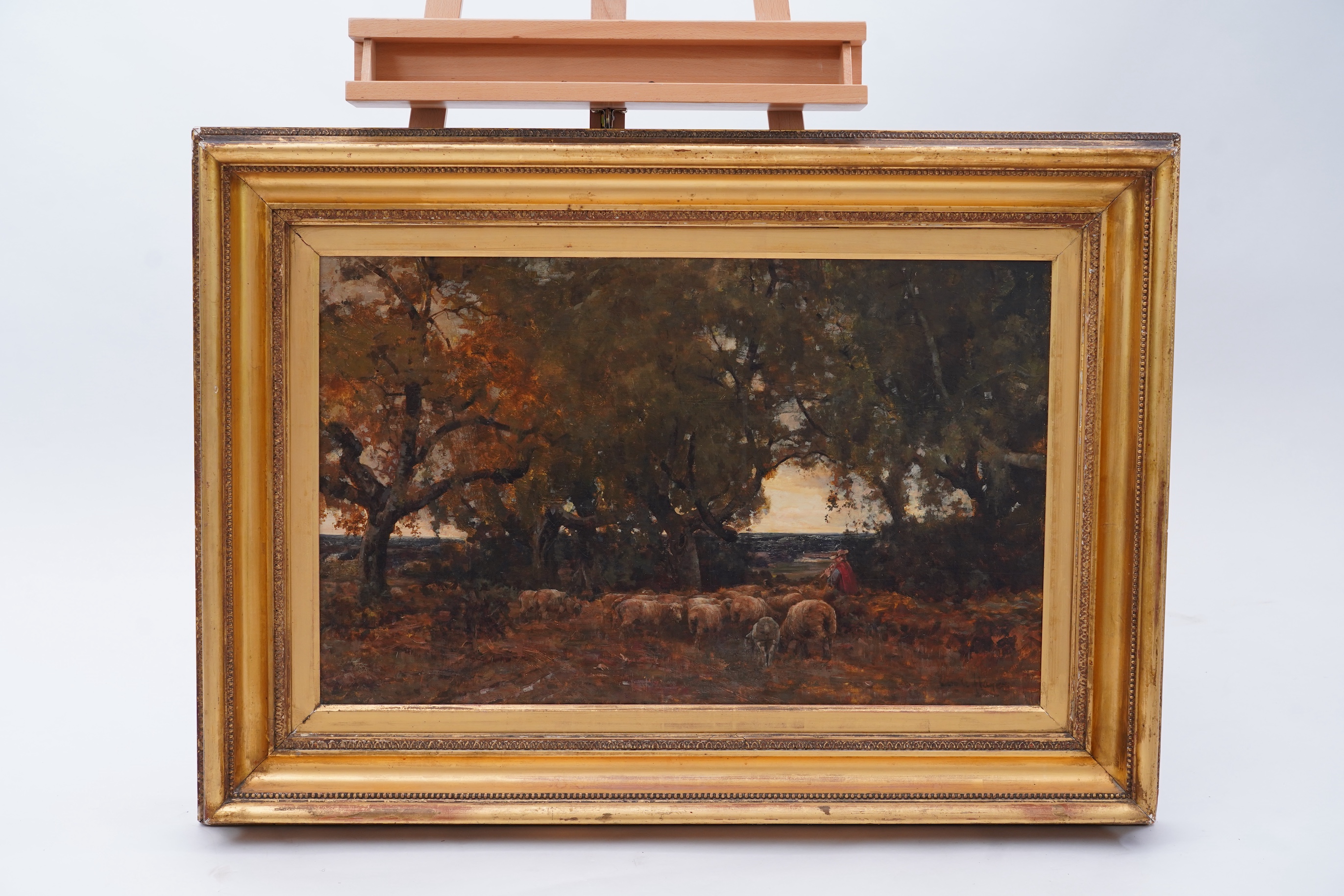 Claude Hayes, (1852-1922), Normandy Landscape with Shepherd and Sheep